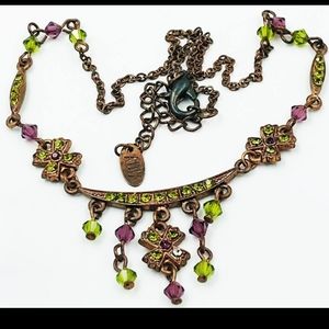 Vintage Victorian Glass and Rhinstone old world revival Necklace signed Adia